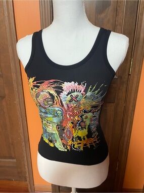 Jean Paul Gaultier Black Tank Top with Multicolor x Basquiat art print 90’s